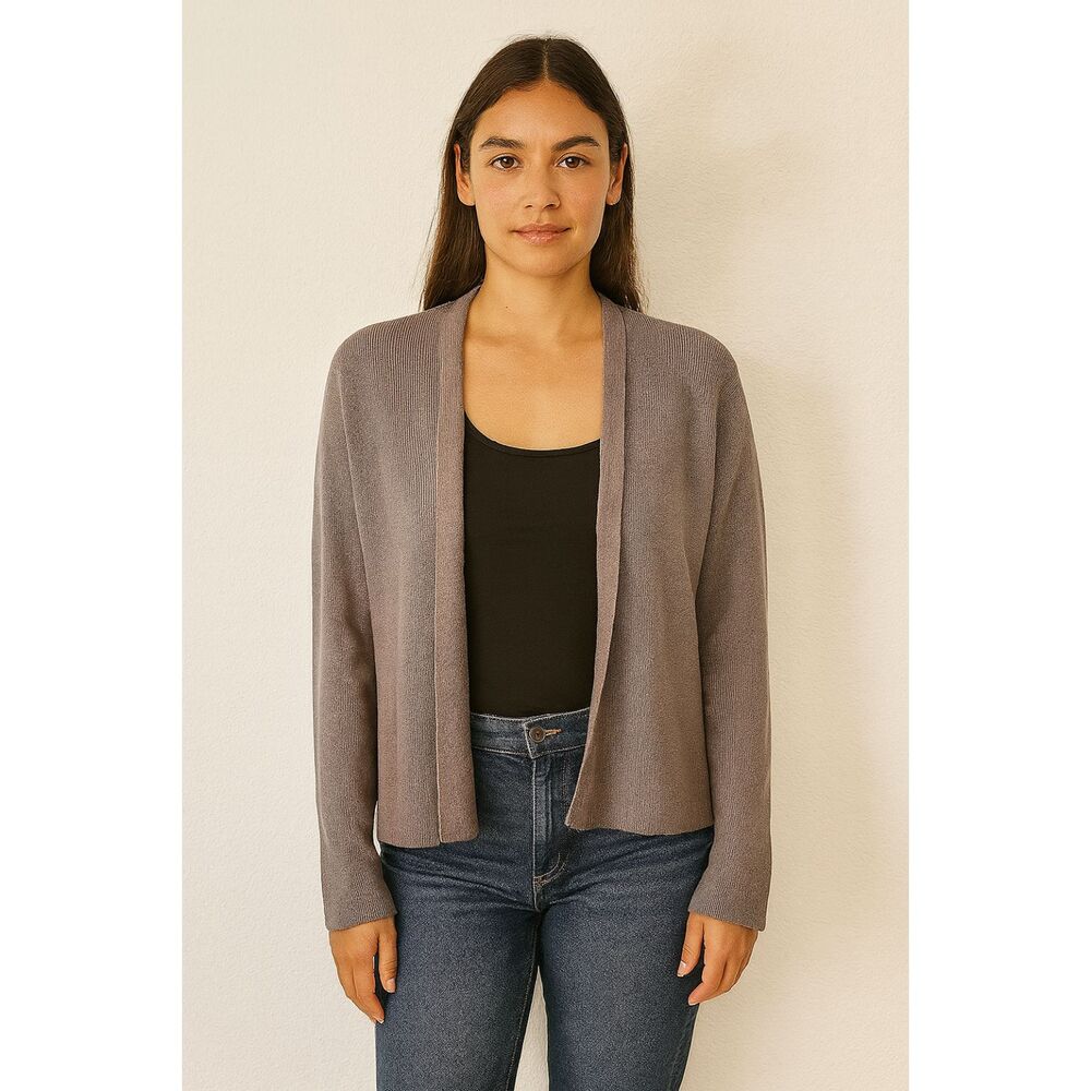 Eileen Fisher Gray Open-Front Linen Cardigan – Size M
